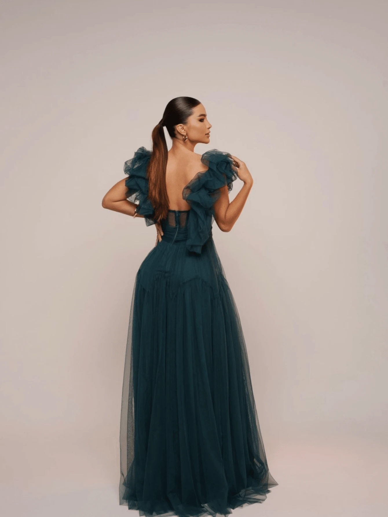 Dress For Graduates And Bridesmaids In Tulle And Corset. - Dark Green - View 1