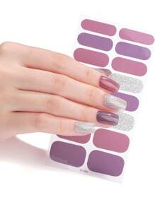 1 张 16 片美甲全覆盖贴纸渐变闪光猫眼粘性滑块 DIY 指甲油美甲贴纸贴花 - 彩色 - 查看 6