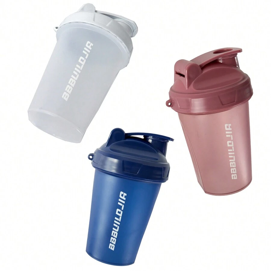 3*500ml Protein Shaker Cups With Stainless Steel Mixing Ball - Perfect For Pre-Workout, Includes Carrying Handle & Whisk Ball - Ideal Kitchen Water Bottle , Dishwasher - xanh/hồng/trắng - Xem 1