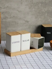 3 件装方形锡盒套装，带竹盖，适用于咖啡、糖、茶 - 方形金属锡罐，密封金属锡容器储物盒，用于整理和食品储藏室展示 - 彩色 - 查看 5