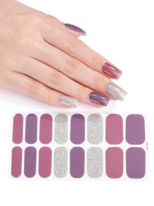 1 张 16 片美甲全覆盖贴纸渐变闪光猫眼粘性滑块 DIY 指甲油美甲贴纸贴花 - 彩色 - 查看 12