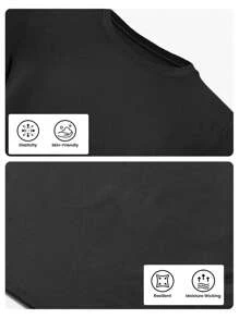 Yefecy 2/4 女式纯色圆领 T 恤和高腰紧身裤运动服套装，运动舒适 T 恤和紧身裤，适合瑜伽健身房锻炼，女士夏季返校运动服，女式运动服，市中心女孩服装春夏风格 - 黑色 - 查看 6