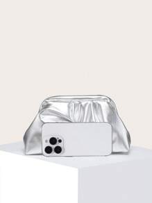 女士手提包，PU褶皱云朵材质，多功能大容量，时尚简约，适合购物和外出 - 銀色 - 查看 2