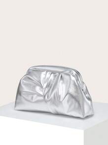 女士手提包，PU褶皱云朵材质，多功能大容量，时尚简约，适合购物和外出 - 銀色 - 查看 3