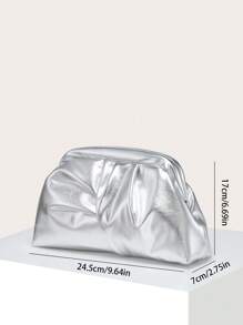 女士手提包，PU褶皱云朵材质，多功能大容量，时尚简约，适合购物和外出 - 銀色 - 查看 5