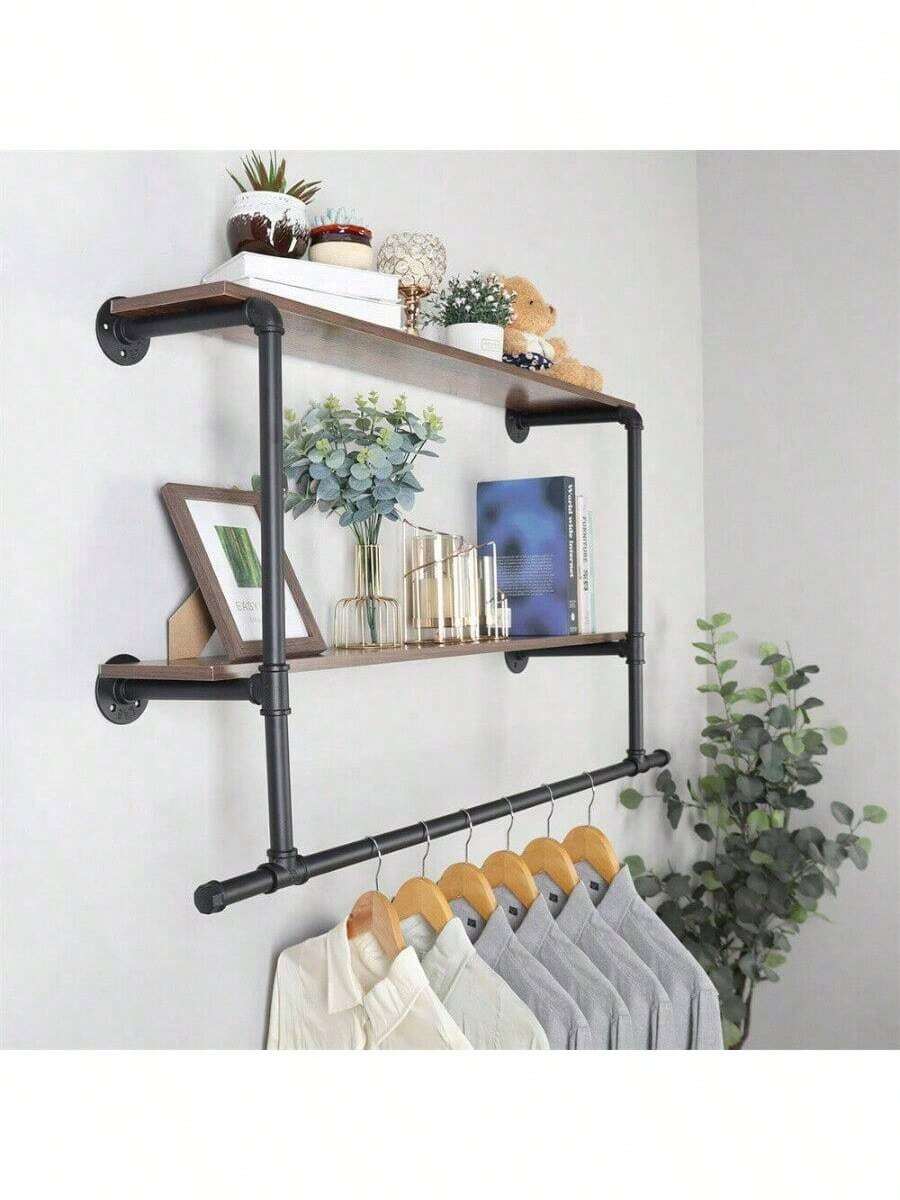 重型衣架壁挂式管衣架 2 层浮动搁板，春季、简约、夏季上衣