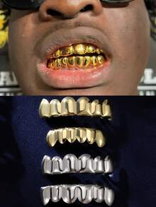 THATBOY 1 cái/2 cái 18K mạ vàng 6 răng sáng bóng răng Grillz trang sức Halloween Rapper Cosplayer phụ kiện trang phục - Nhiều màu - Xem 3