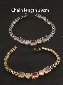 1 件北极冰方晶锆石手镯，5 种颜色包括紫色、粉色、白色、绿色、空心圆形设计，适合女性日常佩戴 - 5寶石手鍊 - 查看 11