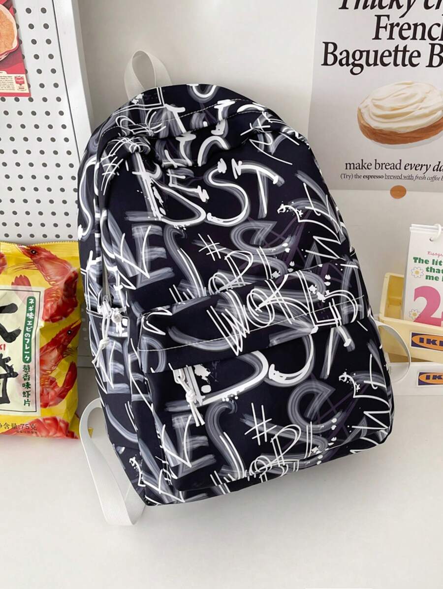 1 chiếc Balo Nylon In Chữ, Túi Đi Học Thường Ngày Dùng Hàng Ngày - màu đen - Xem 1