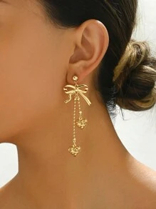 2 chiếc nơ thời trang thanh lịch, mặt dây chuyền hình trái tim bằng kim loại rỗng, đá pha lê hình trái tim màu đỏ tía, kết hợp ngôi sao và mặt trăng, hoa tai bằng đồng có dây pha lê, tua rua hình cầu bằng kim loại hạt Baroque giả ngọc trai, nơ thắt hình trái tim rỗng bằng đá pha lê và nhiều loại hoa tai cổ điển khác dành cho phụ nữ, phù hợp với mọi mùa, ngày lễ tình nhân, lễ tạ ơn và các ngày lễ khác - Vàng - Xem 2