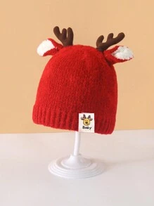 Christmas Kids Boys Girls Infant Knit Beanie Hat, Baby Thick Deer Pattern Winter Warm Cap - Red - View 2