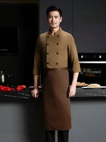 Khaki Long Sleeve Chef Uniform, Skin-Friendly Breathable & Durable, Washable Non-Pilling Non-Shrink, Double-Breasted Design, Available In Small Size, Unisex, Suitable For Cafe, Fast Food, Catering, Bakery, Hotel Kitchen, Restaurant, Cafeteria, Western Restaurant, Autumn/Winter/Spring - Khaki - View 6