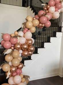 60个10英寸复古腮红粉色气球，包含灰粉色、金属铬色、玫瑰金、白色、裸色，适用于新娘派对、婴儿派对、女孩派对、波西米亚风生日派对、婚礼装饰。 - 彩色 - 查看 5