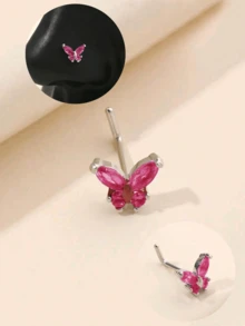 1 chiếc khuyên mũi hình bướm màu xanh dương, hình chữ L, cỡ 20G, thích hợp cho nữ, quà tặng ngày Valentine, ngày của Mẹ. - Bạc hồng đỏ - Xem 12