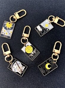 5 件/套嘻哈朋克星日月形滴油吊坠钥匙扣，适合日常搭配、派对和朋友礼物汽车配件包饰书包配件挂绳带身份证夹汽车配件包饰