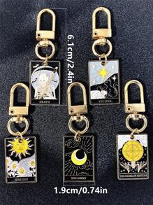 5 件/套嘻哈朋克星日月形滴油吊坠钥匙扣，适合日常搭配、派对和朋友礼物汽车配件包饰书包配件挂绳带身份证夹汽车配件包饰