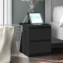 Sleek Wooden 2-Drawer Nightstand For Bedrooms - Bedside End Table Organizer With Black Finish, Dimensions: 17.72" X 13.78" X 18.51" - 黑色 - 查看 1