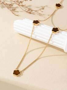 1pc Fashionable Elegant Lucky 5-Leaf Clover Pendant Long Necklace Chain, Sweater Chain For Women Valentines,Mom,Mother,Mother's Day,Gift