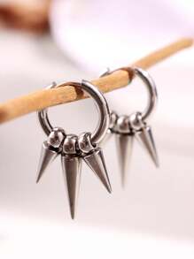 1 Pair Unisex Punk Gothic Hip Hop Multi Spike Huggie Hoop Earrings, Daily Wear And Party Jewelry - Silver - View 4