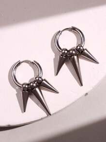 1 Pair Unisex Punk Gothic Hip Hop Multi Spike Huggie Hoop Earrings, Daily Wear And Party Jewelry - Silver - View 3