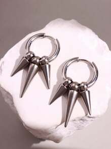 1 Pair Unisex Punk Gothic Hip Hop Multi Spike Huggie Hoop Earrings, Daily Wear And Party Jewelry - Silver - View 5