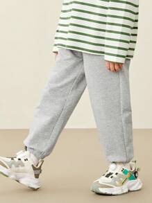 mini bala 男童宽松口袋休闲基本款抽绳运动裤 - 淺花灰 - 查看 2