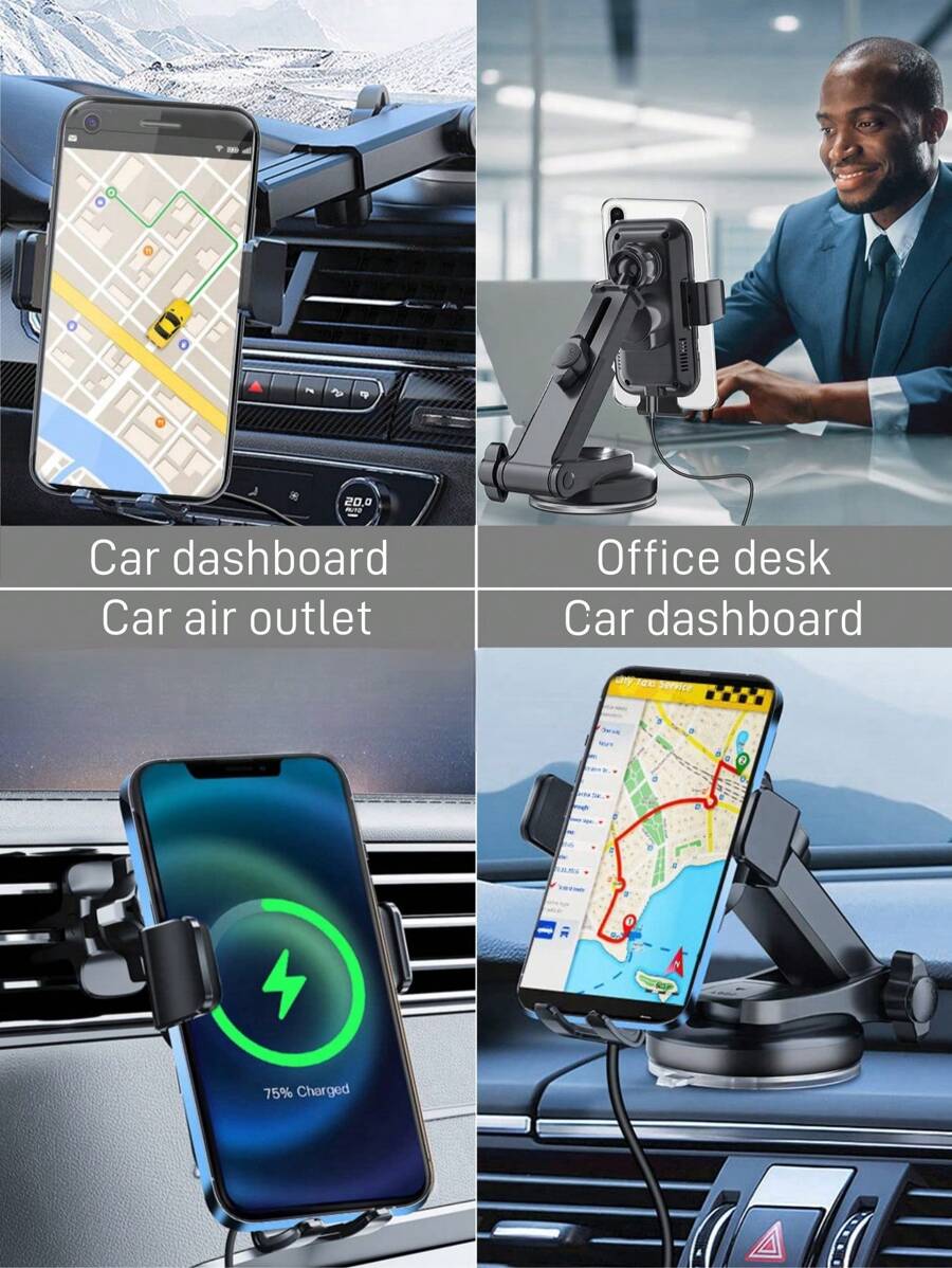 Cargador Inalámbrico Para Coche 15W – Soporte Con Rotación 360° Y Sujeción Automática (Antivibraciones)