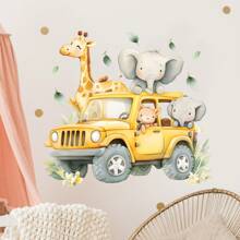 1PC Động vật du lịch trên ô tô dán tường Miếng dán tường động vật hoang dã đi bộ đường dài Khám phá động vật lột và dán Hươu cao cổ và voi Miếng dán tường phiêu lưu động vật cho trang trí phòng gia đình - Nhiều màu - Xem 9