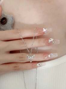 1 chiếc vòng cổ bướm Zirconia cao cấp thiết kế sang trọng thời trang, thích hợp để đeo hàng ngày - Bạc - Xem 4