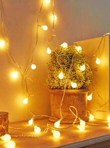 1串8种灯光模式USB供电家居装饰LED球形灯串,室内房间装饰灯,卧室墙面装饰LED灯串,适用于婚礼装饰、生日派对装饰、露营帐篷装饰、户外装饰灯、花园装饰、庭院装饰球形灯串 - 白色 - 查看 9