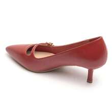 Tacones finos con correas decorativas y hebillas doradas - Rojo - Ver 3