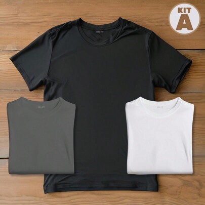 KIT 3 Camisetas Dry fit Slimfit Padrão e Plus Academia Casual Treino Musculação Esportes ao Ar Livre Exercícios Corrida Tecido Furadinho Básica