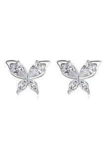 TONGZHE 1 件 925 纯银方晶锆石耳钉，精美珠宝圣诞礼物，适合女性 - 銀色 - 查看 1