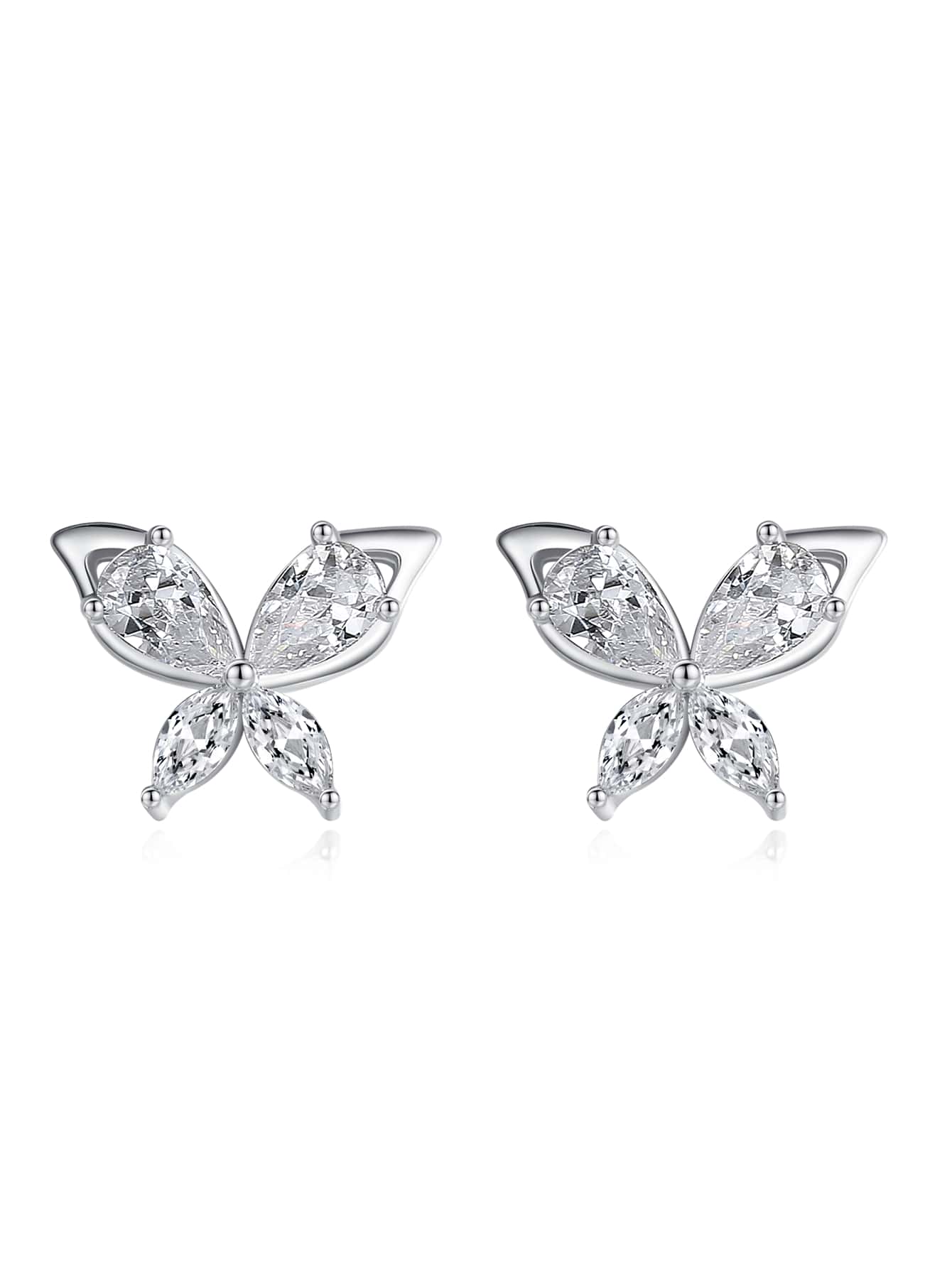 TONGZHE 1 件 925 纯银方晶锆石耳钉，精美珠宝圣诞礼物，适合女性 - 銀色 - 查看 1