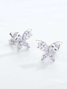 TONGZHE 1 件 925 纯银方晶锆石耳钉，精美珠宝圣诞礼物，适合女性 - 銀色 - 查看 3