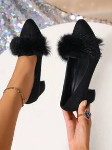 Giày cao gót nữ màu trơn, kiểu dáng ôm sát, mũi nhọn, gót trung bình, màu đen, thích hợp cho mùa thu/đông, giày dự tiệc/cưới thanh lịch. - màu đen - Xem 1