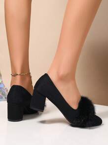 Giày cao gót nữ màu trơn, kiểu dáng ôm sát, mũi nhọn, gót trung bình, màu đen, thích hợp cho mùa thu/đông, giày dự tiệc/cưới thanh lịch. - màu đen - Xem 5