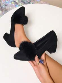 Giày cao gót nữ màu trơn, kiểu dáng ôm sát, mũi nhọn, gót trung bình, màu đen, thích hợp cho mùa thu/đông, giày dự tiệc/cưới thanh lịch. - màu đen - Xem 2