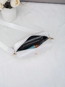 Kids V-Shape Embroidered Quilted Mini Square Shoulder Bag, Fashion Camera Bag For Girls - White - View 5