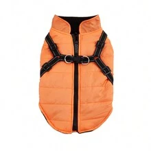 1pc Waterproof Windproof Warm Pet Jacket, Zipper Front With Reflective Strips, Chest Harness, Outdoor Coat For Cats & Dogs, Autumn/Winter