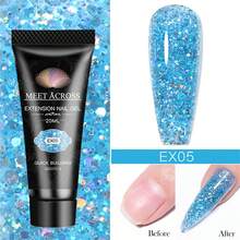 Mtssii Bộ 5 chiếc/bộ 20ml gel nối móng tay bằng poly màu xanh lấp lánh có gel tạo móng UV, dạng kép, cọ và thìa – Làm móng nhanh hơn để móng chắc khỏe hơn - Nhiều màu - Xem 3