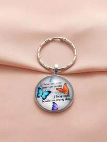 四蝴蝶时光宝石钥匙扣 1pc 简约创意彩色蝴蝶钥匙圈吊坠。适用于汽车摩托车钥匙圈挂件，小礼物 - 彩色 - 查看 1