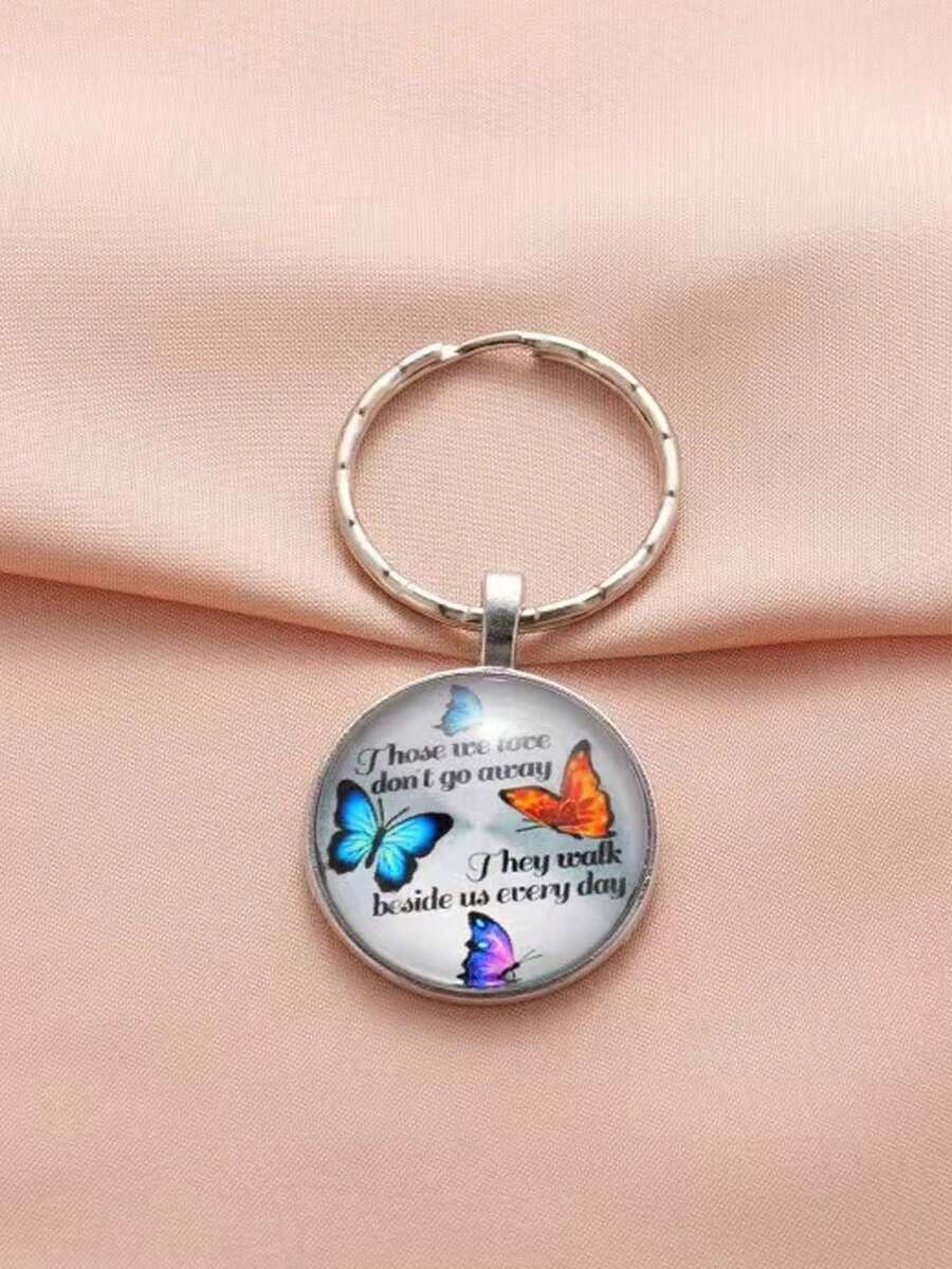 四蝴蝶时光宝石钥匙扣 1pc 简约创意彩色蝴蝶钥匙圈吊坠。适用于汽车摩托车钥匙圈挂件，小礼物 - 彩色 - 查看 1