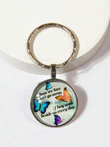 四蝴蝶时光宝石钥匙扣 1pc 简约创意彩色蝴蝶钥匙圈吊坠。适用于汽车摩托车钥匙圈挂件，小礼物 - 彩色 - 查看 3