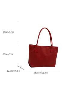 Large Capacity PU Burgundy Shoulder Handbag, Woven Tote Bag, Fashion European&American Style Commuting Bag For Women, Back To School Large Bag - Burgundy - View 7
