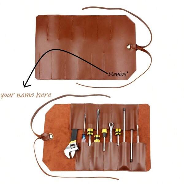 1 Stück, individuell mit Ihrem Namen bedruckter Multifunktions-Werkzeuggurt, tragbare Reparatur-Werkzeugtasche, Werkzeugtasche für Handwerker/Elektriker mit Schraubendreher und Schraubenschlüssel, perfektes Geschenk für Vater/Großvater, Weihnachtsgeschenk, Leder Aufbewahrungsorganizer, platzsparendes Rolldesign