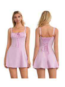 Women's Summer Corset Mini Dress Lace Up Backless A-Line Flowy Sundress Going Out  Fashion Party Dresses Graduation Dresses For Women - 粉色 - 查看 8