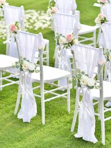 1PC Outdoor Wedding And Wedding Car Rearview Mirror Decoration Flower, Chair Back Flower Decoration, Simulation Flower Wedding Car Decoration, Wedding Car With Suction Cup Flower Accessories, Mori Style Simulation Flower Wedding Photography Banquet Party Hotel Chair Back Flower Accessories Halloween Valentine's Day Valentines