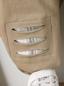 Young Boy Plaid Pattern Hoodie Top And Pants Set, Autumn/Winter - Khaki - View 6