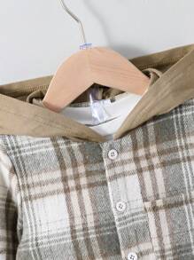 Young Boy Plaid Pattern Hoodie Top And Pants Set, Autumn/Winter - Khaki - View 3